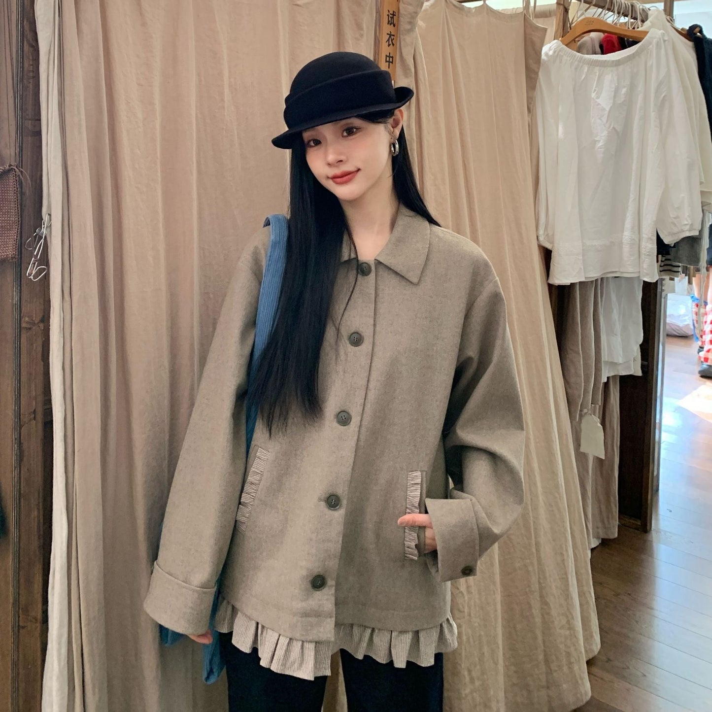 Lapel casual slack woolen jacket