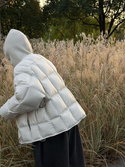 Premium sense knitted hooded splicing 90 white duck down jacket women's winter fake two-piece puff down jacket