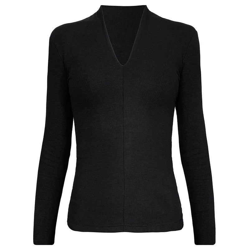 New Internet celebrity V-neck long-sleeved t-shirt female slim mind machine with bottoming shirt top