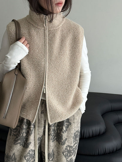 Korean wool stand-up collar stacked with loop wool vest jacket women's winter warm knitted sweater ss943