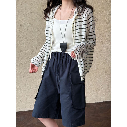 Japanese stylecasualworkwear style shorts ins women's summernew arrival hong kong style loosehalf lengthstraight-legshorts