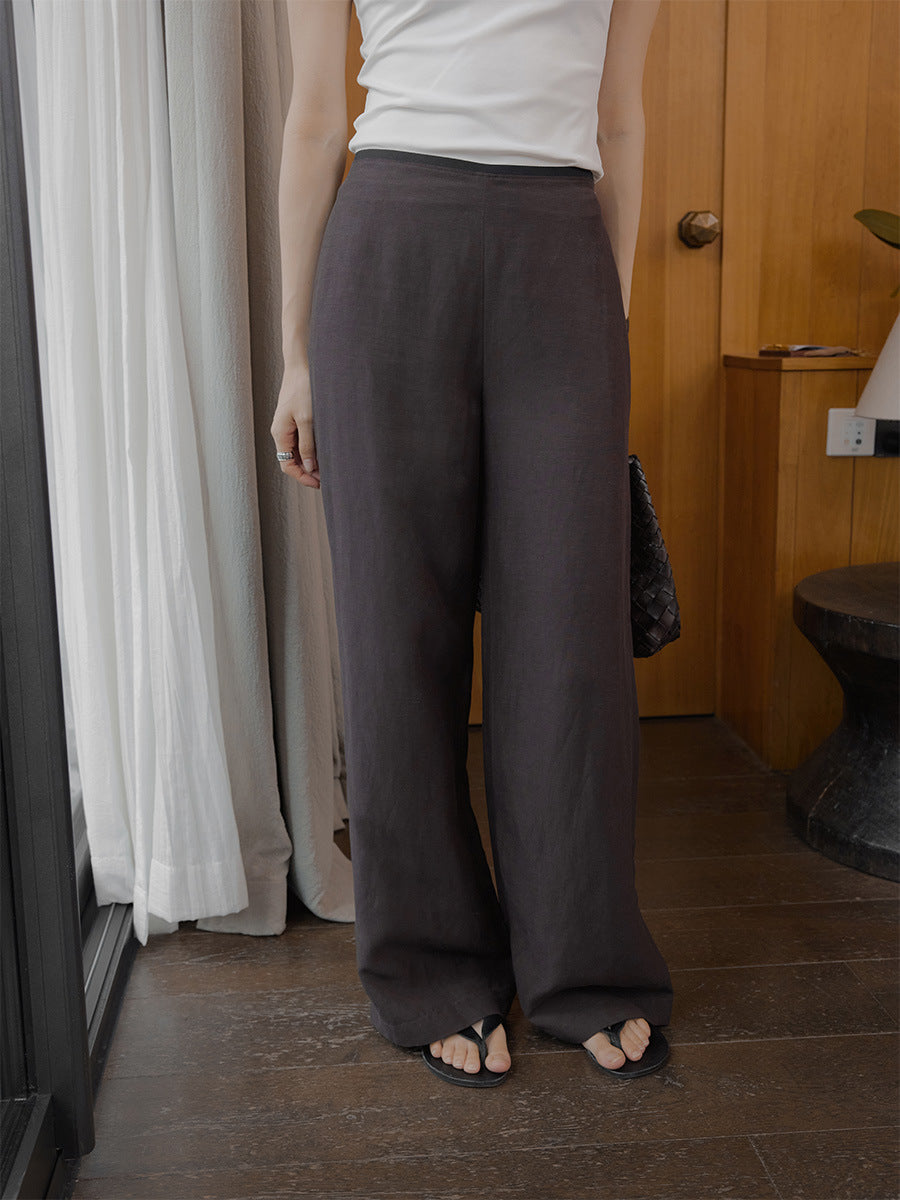 Tencel linen high-waisted and thin straight wide-leg casual pants summer pants