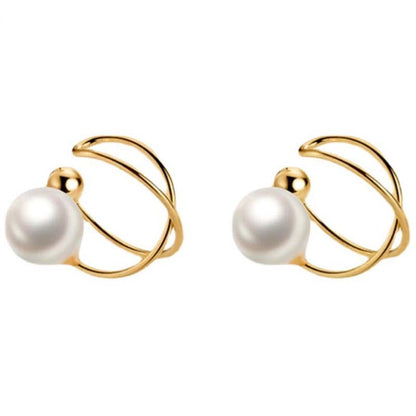 Simple ear clips without pierced ears for girls, super fairy style, niche design, pearl stud earrings, tide earrings, gold-plated.