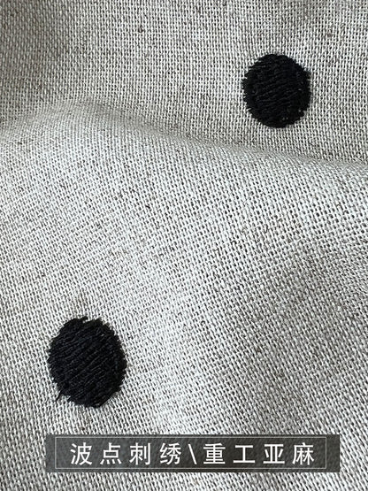 Cotton and linen embroidered polka dot elastic waist shorts women's summer new high-waisted versatile casual wide-leg pants 1953