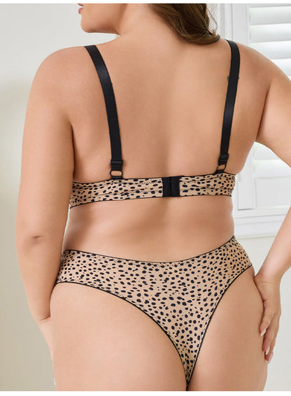 New sexy leopard print large size underwear women's ultra-thin lace printing gathering breathable bra set