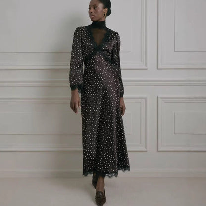 Spring Lace Polka Dot Print Dress Halter Sexy Spice Girl Long Sleeve Dress