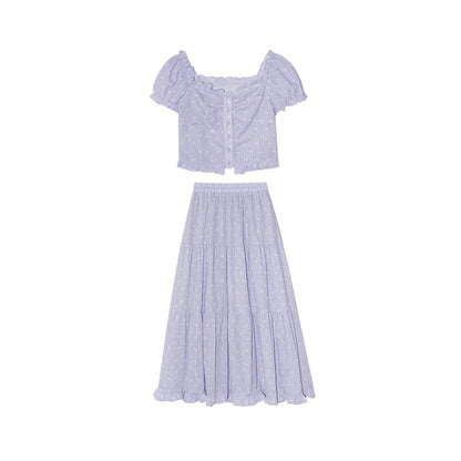 Women's Floral Print Puff Sleeve Shirt & A-Line Maxi Skirt Two-Piece Set