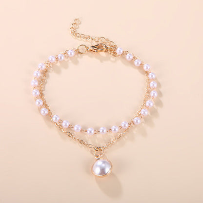 Internet celebrity retro ins simple double pearl bracelet female, cold port style fashionable pearl bracelet