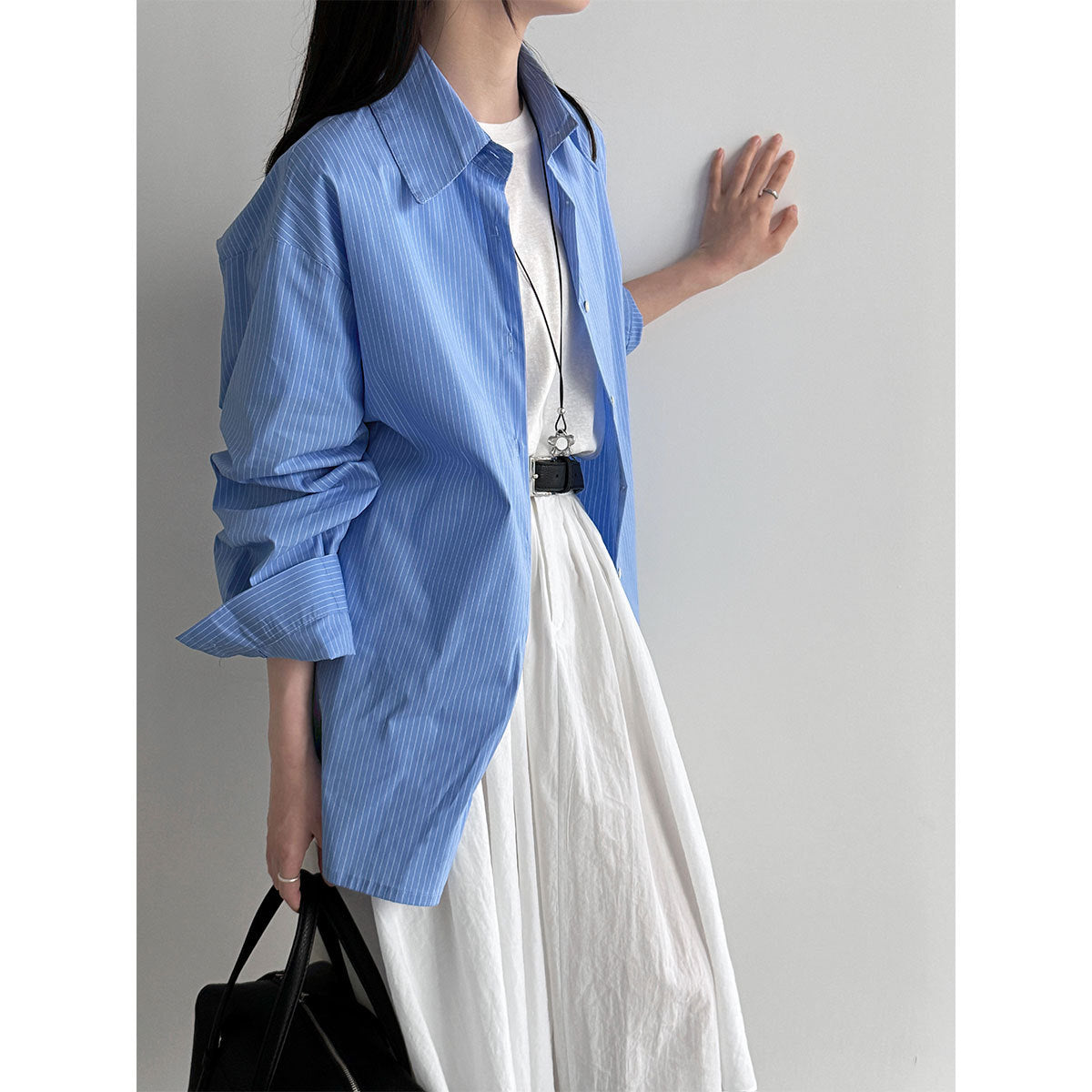 Korean striped irregular hem shirt women's 26 spring new loose lapel shirt jacket