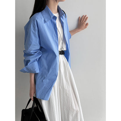Korean striped irregular hem shirt women's 26 spring new loose lapel shirt jacket