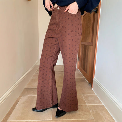 Women's High-Waist Floral Print Slim Cotton Jeans