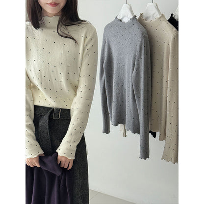 Half turtleneck polka dot elegantknitting shirt women's winter new arrival chic fungus edge inner tops