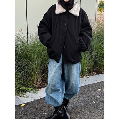 Silhouette casual lapel lamb wool warm coat women's winter new loose versatile jacket