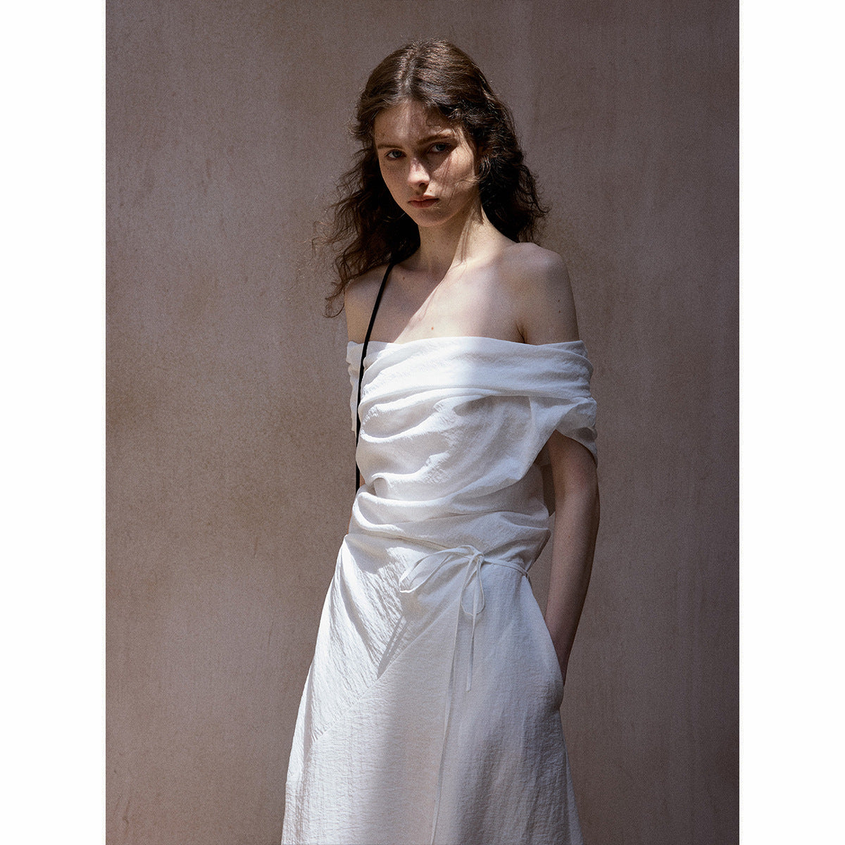 Tencel Off-Shoulder Dress Women Slim Fit Tube Top Long Irregular Hem