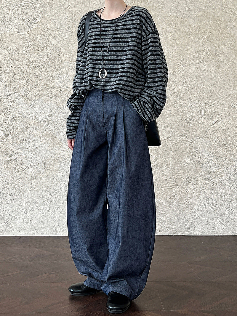 Korean lazy wind silhouette scimitar suit pants women's 2025 autumn new mopping wide-leg trousers 1702