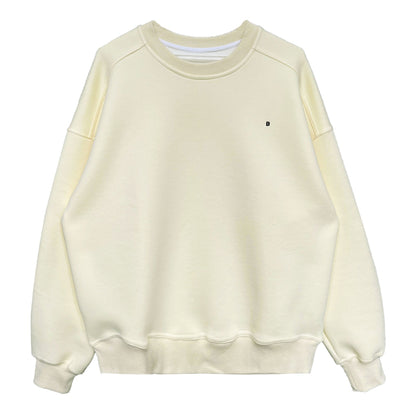 Simple silhouette loose BF solid color lazy pullover sweatshirt women's ins monogram embroidered long sleeve top