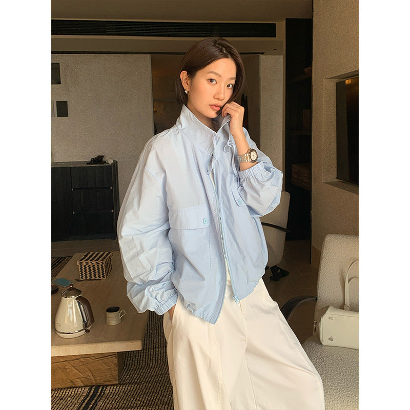 Korean tooling wind stand-up collar drawstring sunscreen clothing