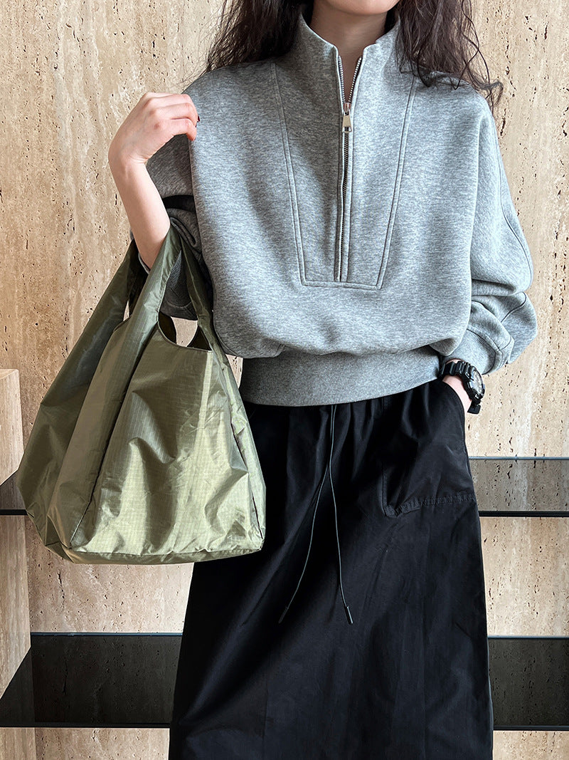 Half zipper sweater women's high-end spring wear new Korean casual sports high-waisted top