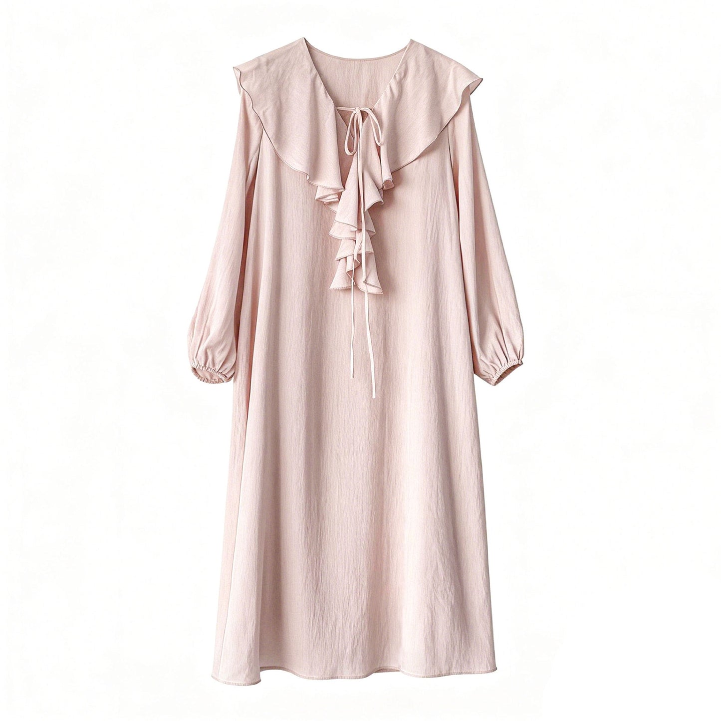 French simple ruffle V-neck dress spring new bubble sleeves lazy long skirt