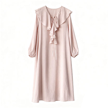 French simple ruffle V-neck dress spring new bubble sleeves lazy long skirt