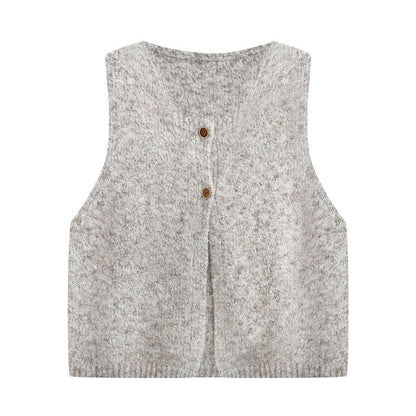 Soft wool knitted variegated vest women's autumn new Korean simple stacked sleeveless coat