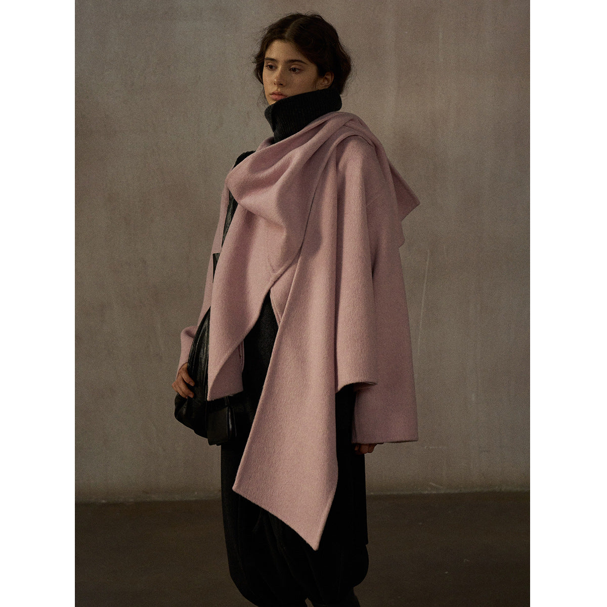 Rabbit velvet high quality hand sewn loose silhouette thermal scarf collar double-sided jacket
