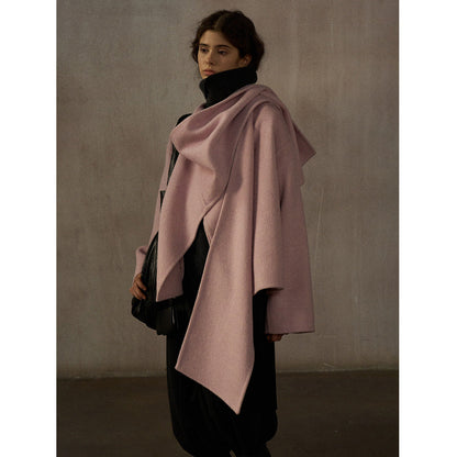 Rabbit velvet high quality hand sewn loose silhouette thermal scarf collar double-sided jacket