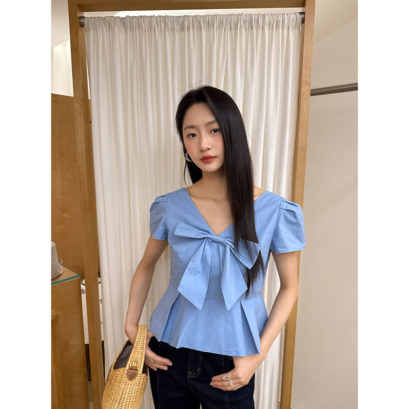 Bow V-Neck Crop Top