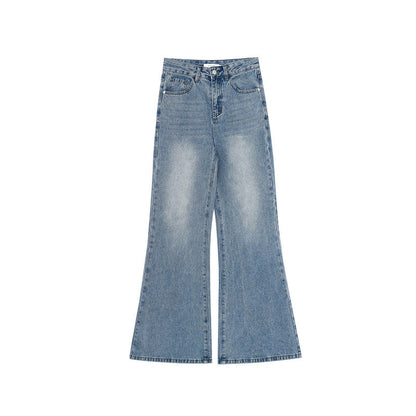Gradual change washed blue cotton high waist micro pull jeans
