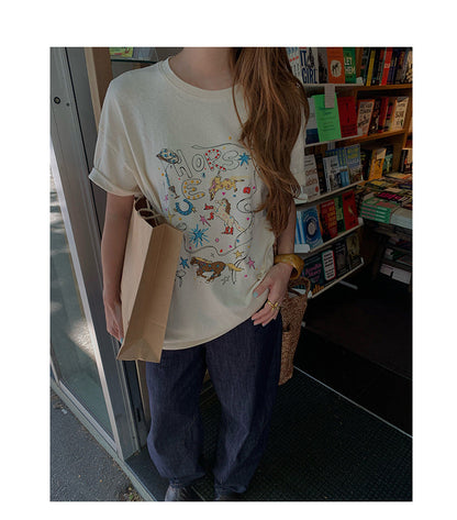 Cartoon Anime Print Cotton Short Sleeve T-Shirt