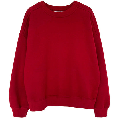 Fleece Thickened Burgundy Sweater Women's Korean Version Minimalist Long Sleeve Pullover