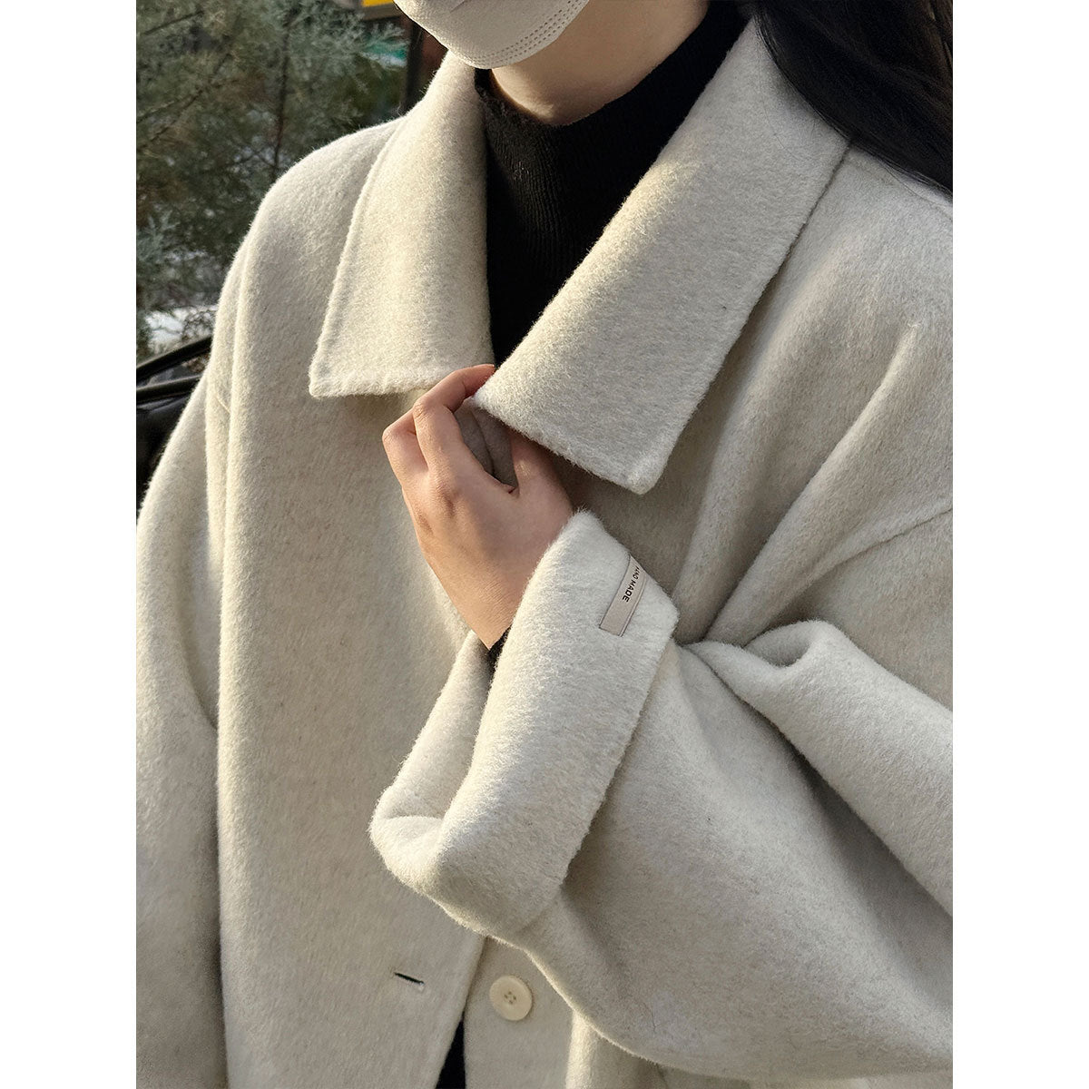 100% wool premium lapel single-breasted double-sided woolen coat women's winter woolen long coat