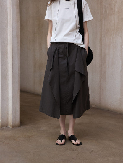 Summer soft long-staple cotton lace-up versatile commuter casual float irregular skirt