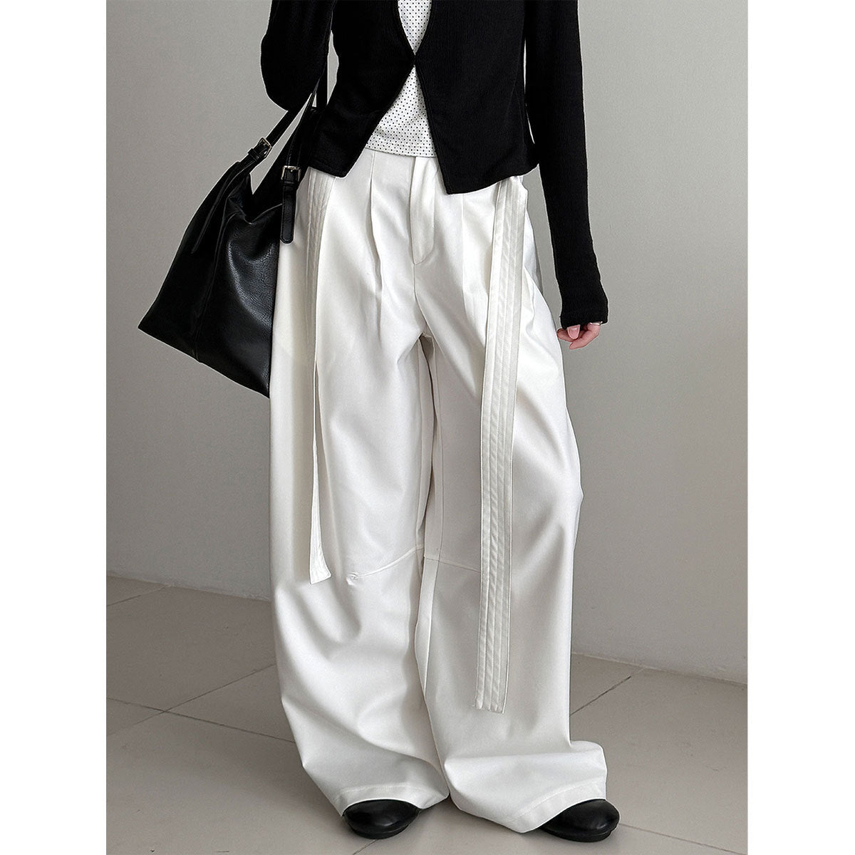 Yamamoto style design drape wide-leg pants women's 26 early spring high-waisted casual lazy strap-on trousers