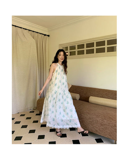 Sweet fairy fresh floral sleeveless neck sling dress
