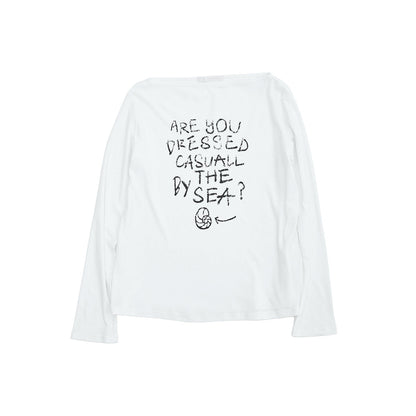 Spring new casual simple and easy solid color letter printing one word shoulder versatile T-shirt