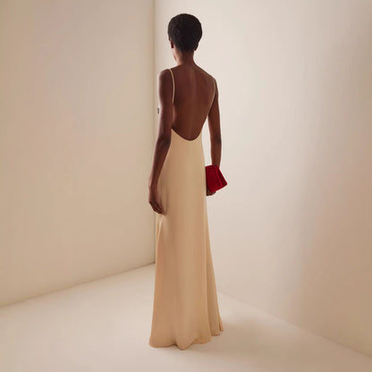 New fashion satin lace splicing suspender long dress backless sexy dress women