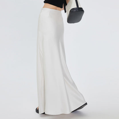 White satin pendant skirt women's 2026 summer new acetic acid medium and long high-waisted A-shaped skirt tide