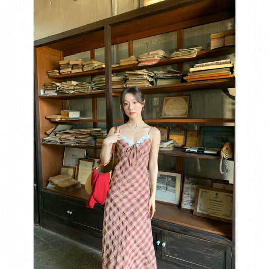 Holiday plaid suspender dress