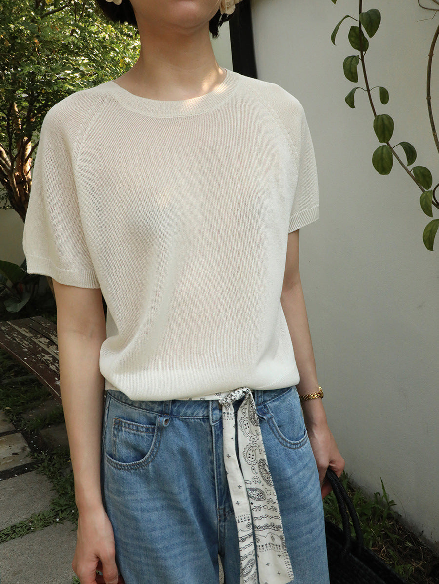 Macaron dry breathable short-sleeved knitted top