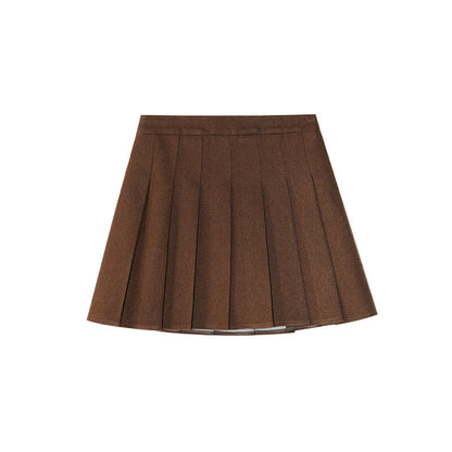 College retro thin a word high waist woolen pleated skirt