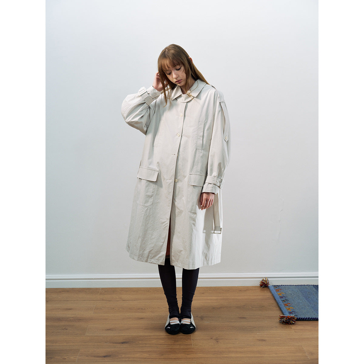 Spring new casual lapel thin versatile lace-up tooling long trench coat