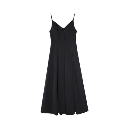 Hepburn Skinny French Dress V-Neck Suspender Waist Long Dress