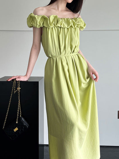 Tencel fabric one-word shoulder tube top dress Korean high-end ruffle edge suspender vest skirt
