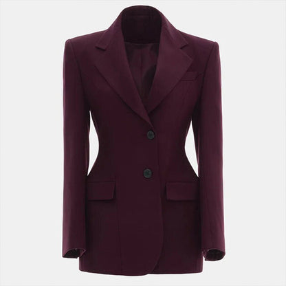 Suit Collar Blazer Women Slim Fit Long Sleeve Two-Button Jacket