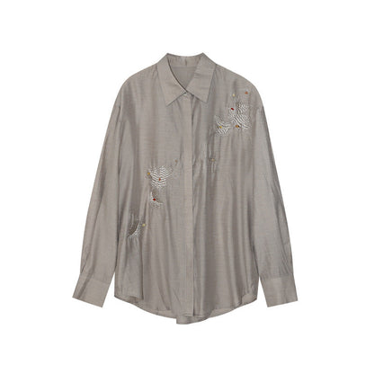 Chinese retro national style heavy industry embroidered acetate long-sleeved shirt