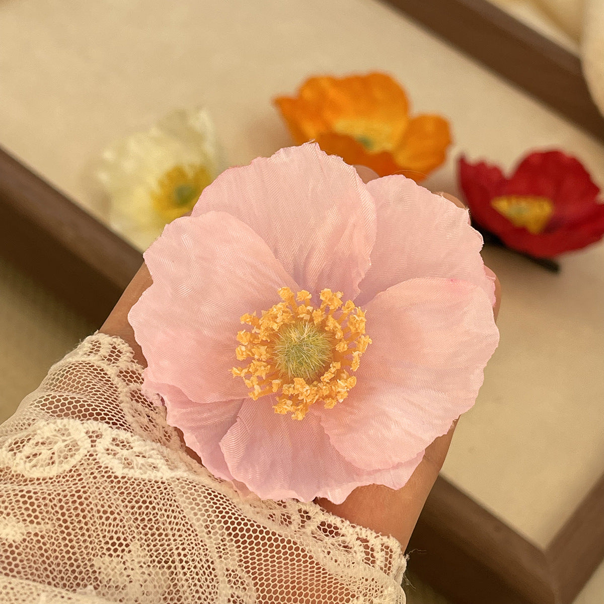 Spring and summer new simulated poppy flower hairpin pure desire atmosphere side clip photo hair accessories super fairy head flower hairpin
