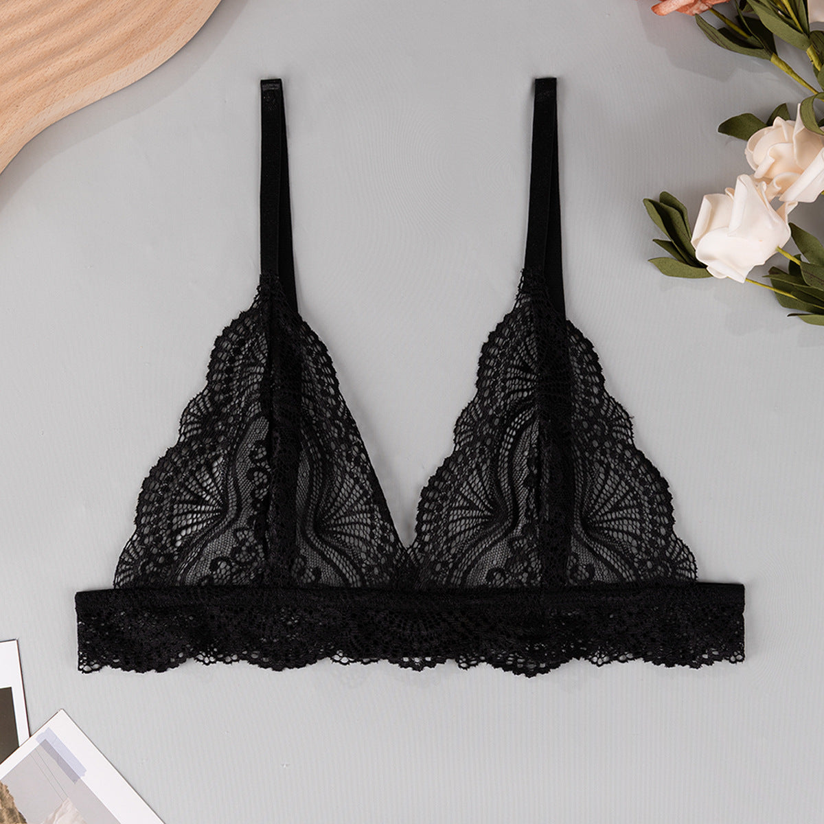 Triangle cup French thin strap sexy underwear women's new pure lace breathable back bra