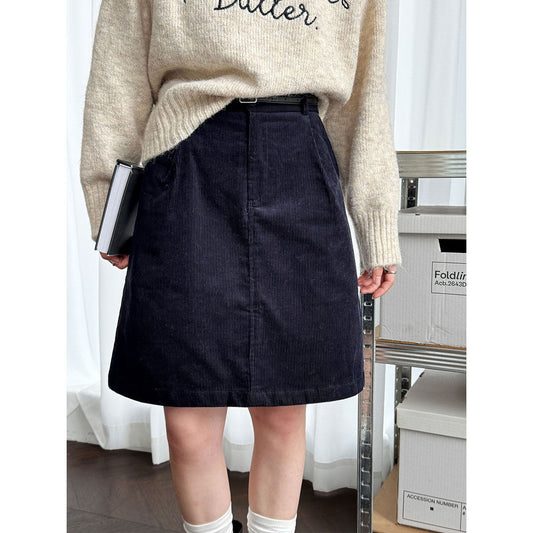 Early spring new Korean simple corduroy skirt women's versatile high-waisted slimming hip-hugging skirt