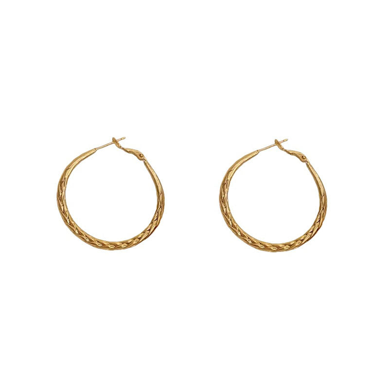 Versatile earrings French retro metal woven pattern niche temperament personalized earrings